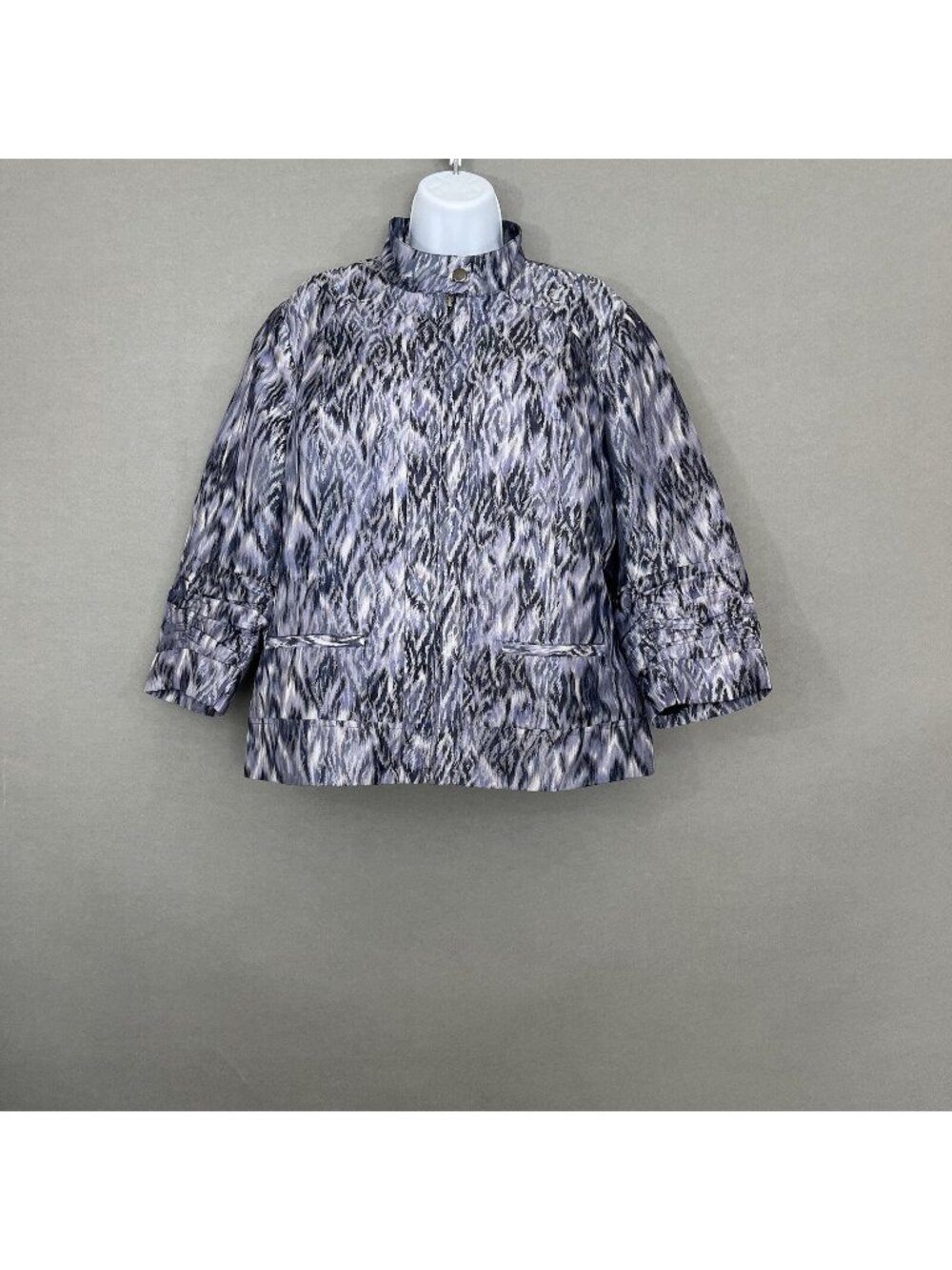 Chicos Purple Silver Metallic Zipper Front 3/4 Sleeve Jacket